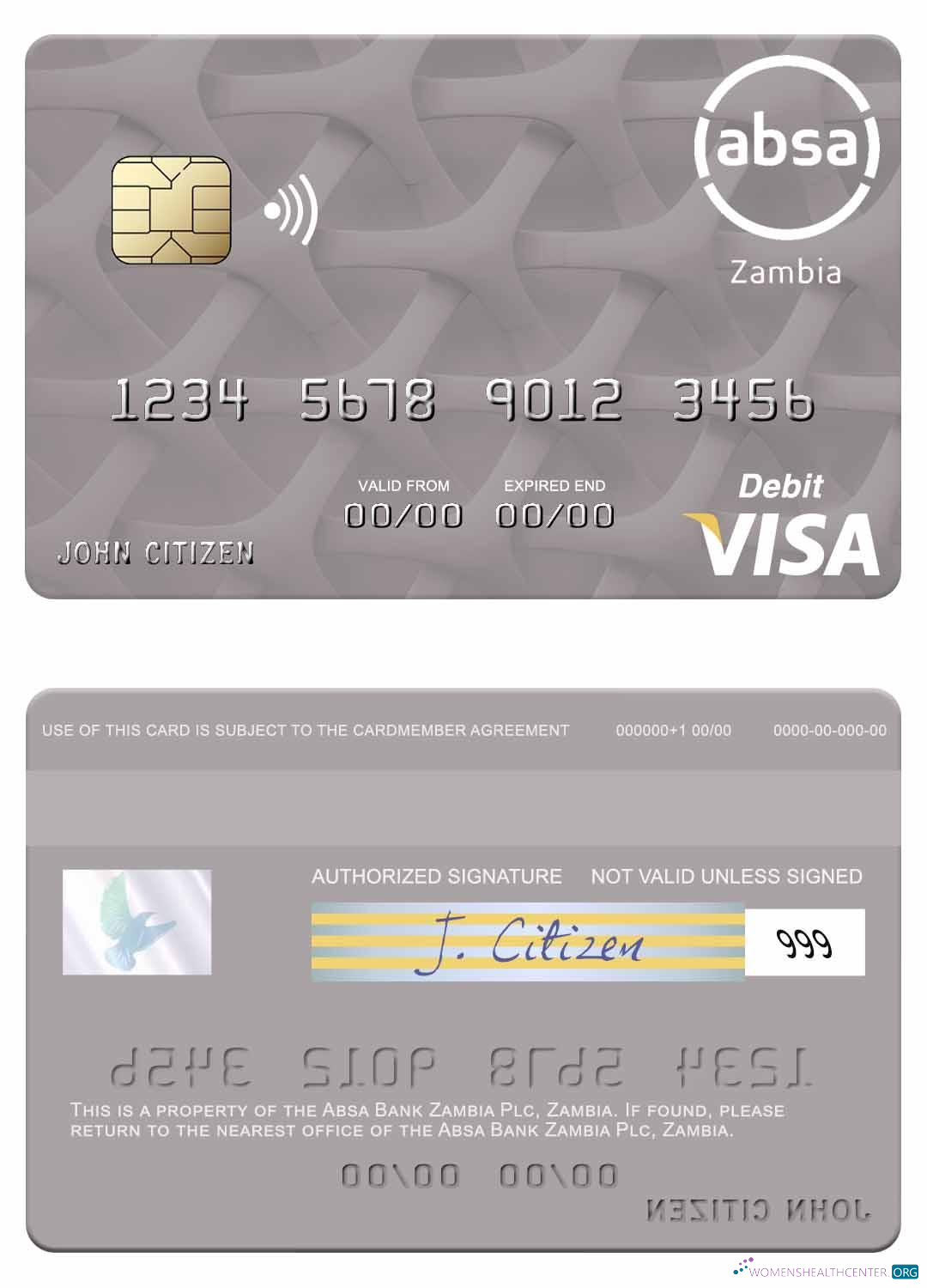 Download Zambia Absa Bank Zambia Plc visa debit card Photoshop template